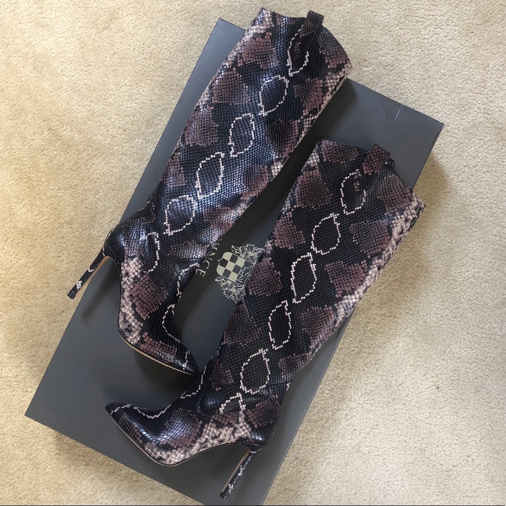 NEW Vince Camuto Western Snake Python Cowboy Heeled Kervana Knee High Boots - Picture 4 of 10